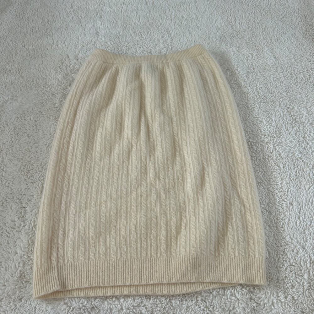 Vtg Liz Claiborne Cream Lambs Wool Angora Cable Knit Skirt Sz L CottageCore Soft
